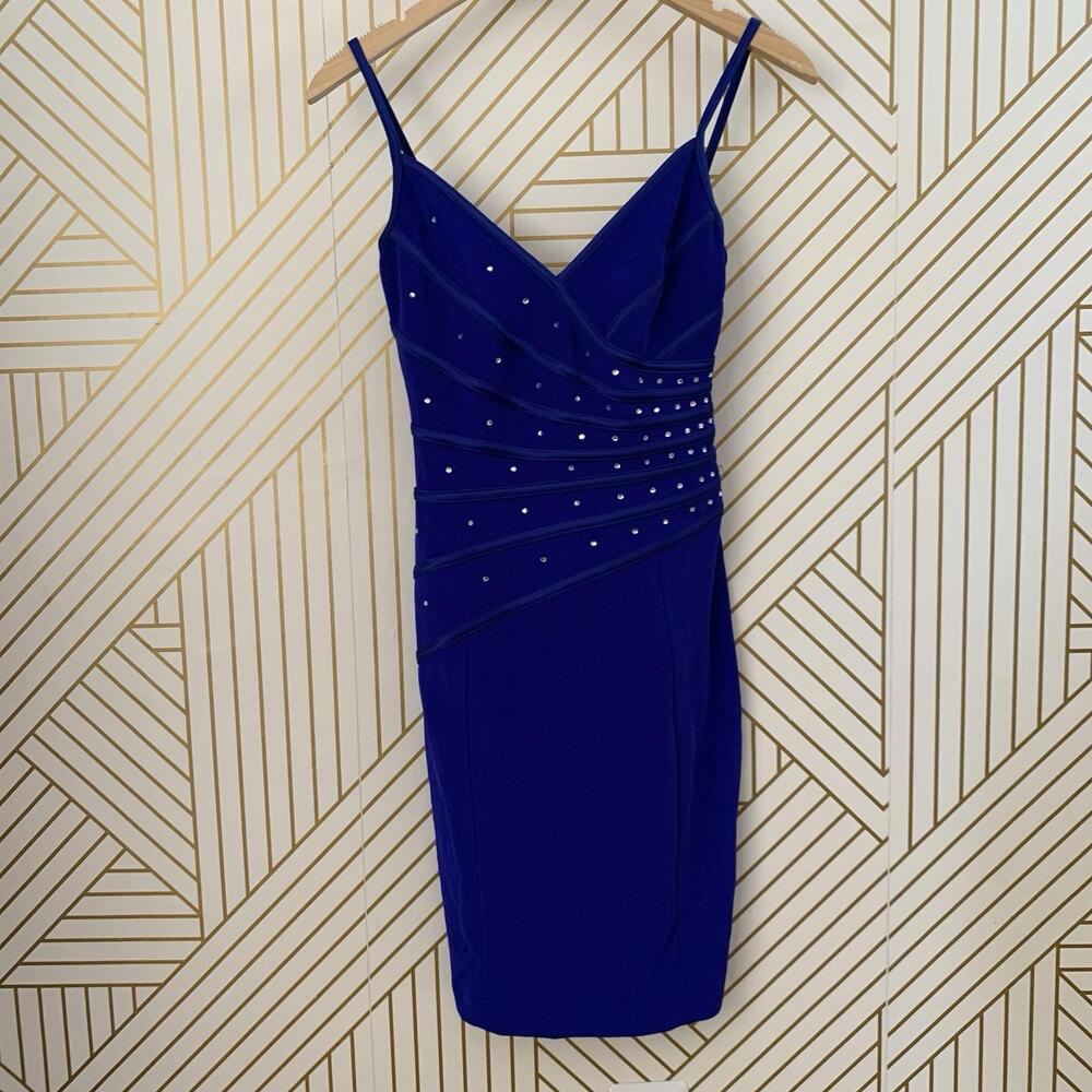 Vintage Tadashi 90s bandage structured  bodycon rhinestone Straps Y2K dress XS